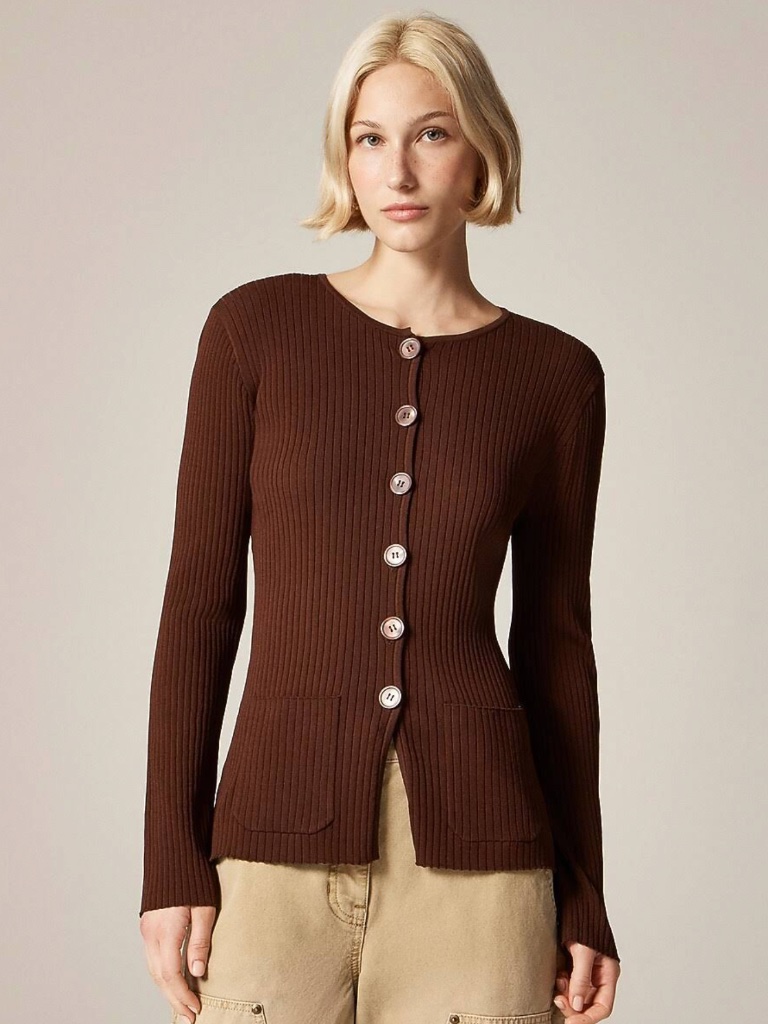 Nwt J. Crew Super-Stretch Ribbed Cardigan French Press Brown Large